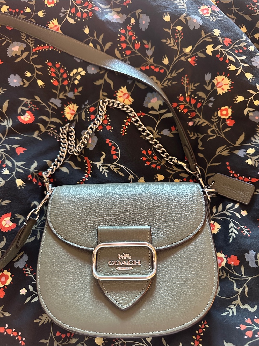 Coach Pebbled Leather Crossbody in Sage Green with Silver Hardware